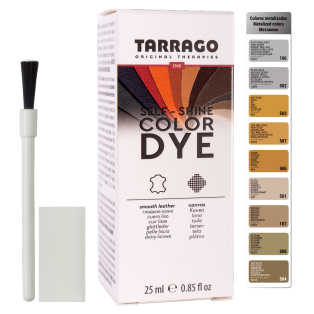 TARRAGO Color Dye SINGLE Metallic Colors 25ml (Paint, Brush, Sponge) - Metaliczne farby akrylowe do skór, jeansu i tkanin + pędzelek, gąbka