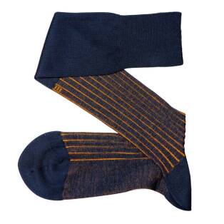 VICCEL / CELCHUK Knee Socks Shadow Stripe Navy Blue / Mustard - Luksusowe podkolanówki