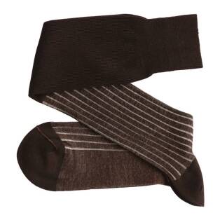 VICCEL / CELCHUK Knee Socks Shadow Stripe Dark Brown / Ecru - Dwukolorowe podkolanówki